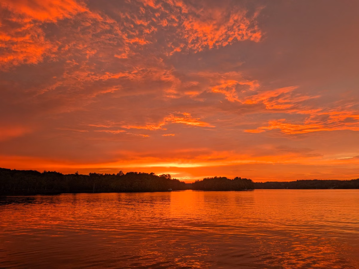 Sunset over Whitin Reservoir in Douglas, Massachusetts